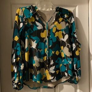 Calvin Klein Teal and Yellow Floral Blouse